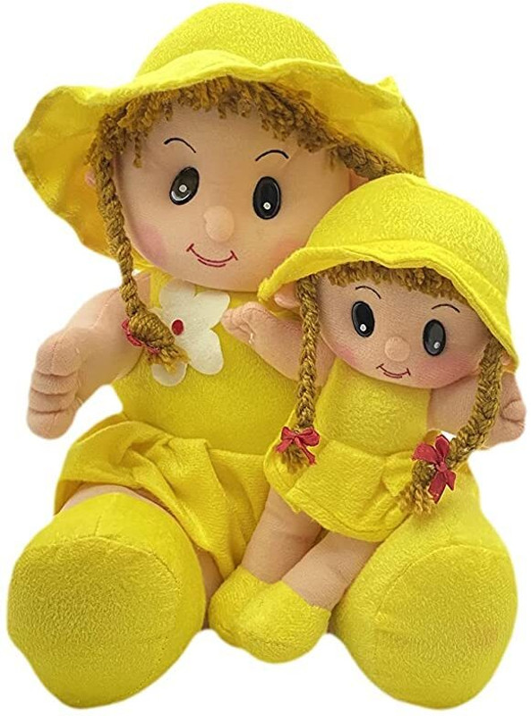 4AJ BAZAAR Soft Mother Daughter Doll (yellow) - 18 cm(Yellow)
