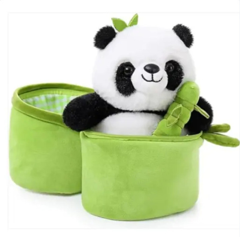 RSS SOFT TOYS Cute Panda Plush with Bamboo, Soft Panda in Bamboo Stuffed Animals Toy - 18 cm(Green)