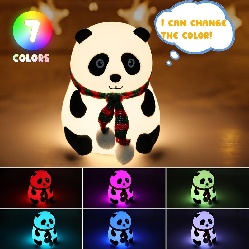 FINARO new Cute Panda toy 7 Color Changing Animal Night Light For Kids Bedroom  - 15 cm(White)