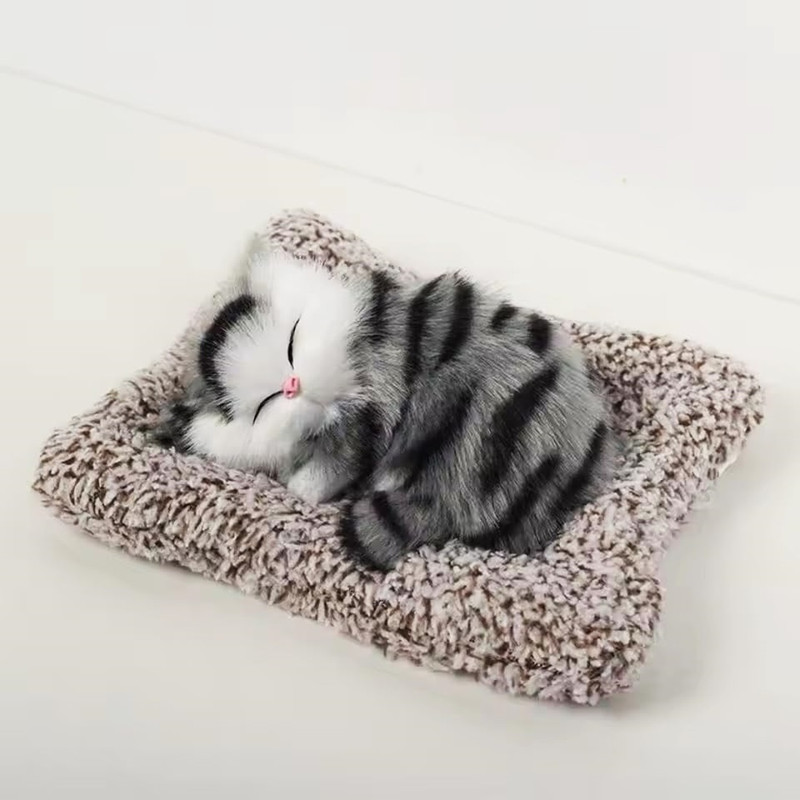 Super Toy Cute Sleeping Cat Plush Toy with Meow Sound, Kids Gift & Car Dashboard Accessory - 5.7 cm(Stripped Orange)