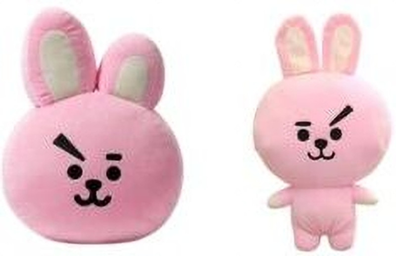 LushPals BT21 Cooky Pink Rabbit Soft Toy & Plush Cushion Combo, Pink, Pack of 2  - 25 cm(Pink)