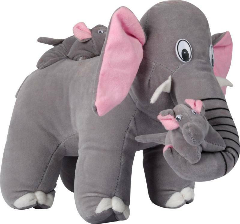 AVIDIP mother elephant teddy bear soft toy 38-cm - 38 cm (Grey)  - 32 cm(Multicolor)