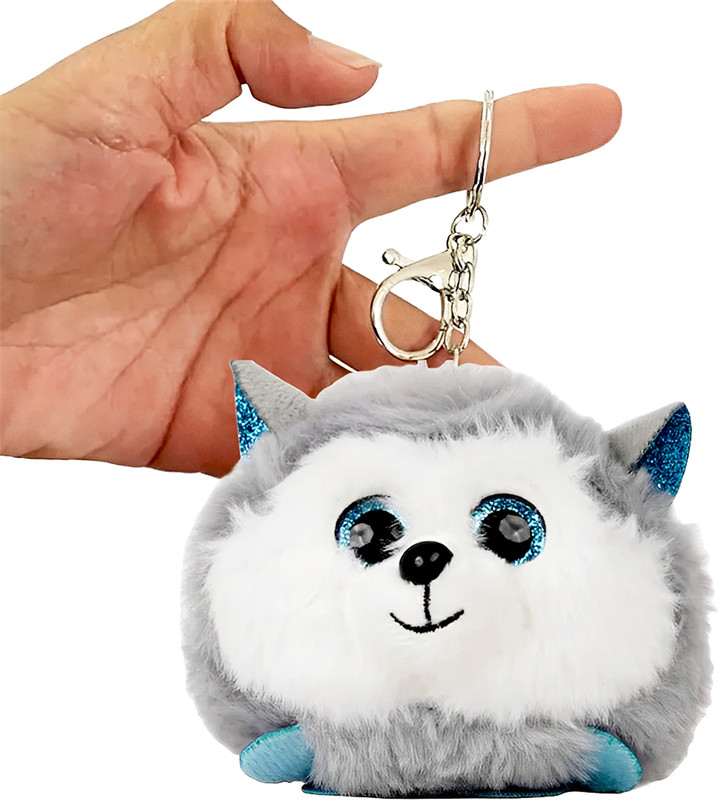 PunToon Kids Fluffy Mini Soft Toy Husky Keychain for kids | Cute Bag Charm Dog Keychains - 8 cm(Grey)