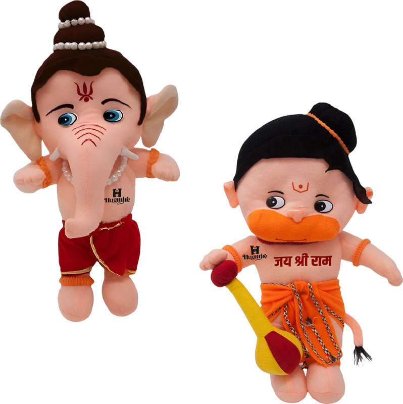 Hugmire Combo of Bal Hanuman and Ganesh Soft Toys Unisex Plush Dolls for Kids  - 25 cm(Multicolor)