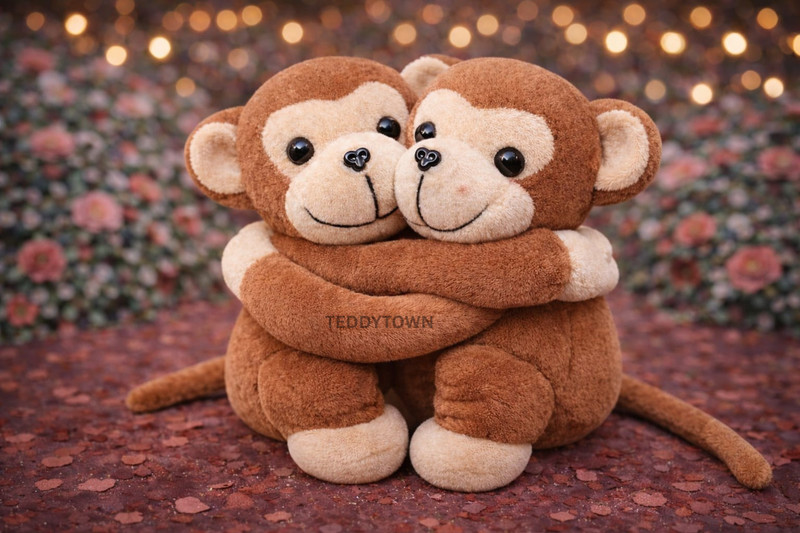 TEDDY TOWN LoveHug Monkey Couple – Brown Edition - 20 cm(Brown)