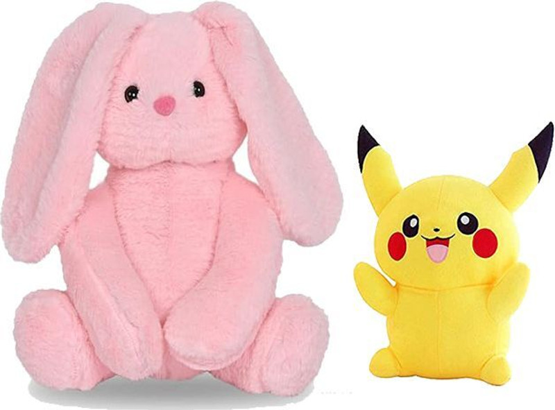 HELLOBEAR New-Cute Pink Huggable Stuffed Bunny With Pikachu Soft Toy For Kids  - 35 cm(Multicolor)