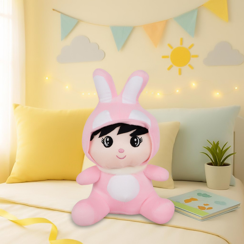 Pocketique Cute Bunny Soft Toy for Kids – Pink Plush Rabbit Doll with Big EyesSoft Stuffed - 27 cm(Pink)