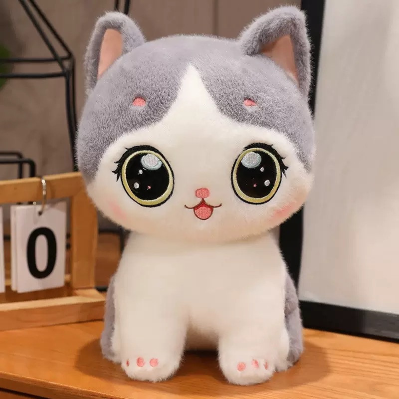 Y U COLLECTION Cat Plush Toy Soft Stuffed Animal, Adorable Fluffy Kitty for Kids & Girls - 20 cm(Grey)