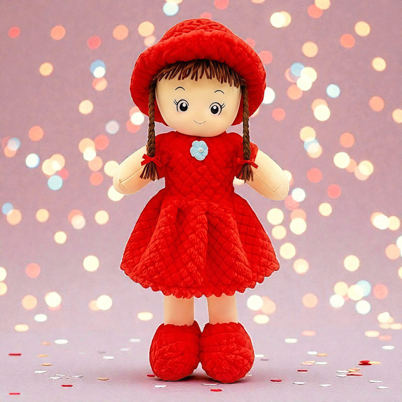 Toyovia Cute Stuffed Doll Toy with Unique Pineapple Texture Dress for Kids Playing  - 60 cm(Red)