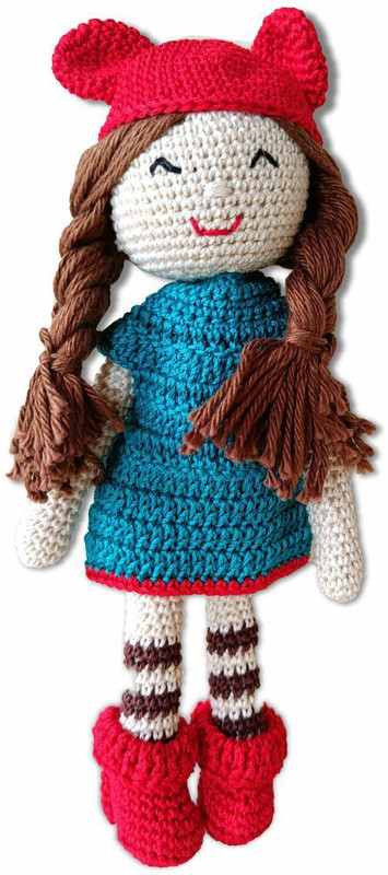 Clapjoy Soft Hand Knitted Cotton Thread Doll | Crochet |Handmade Toys  - 23 cm(Multicolor)