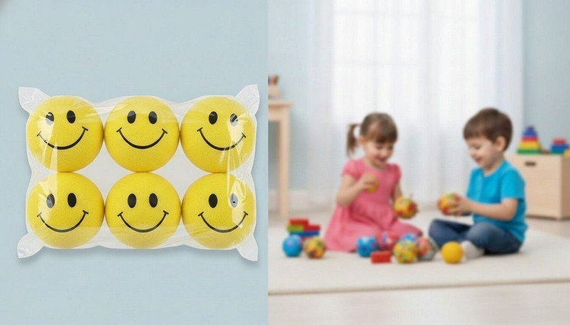 CLICKPLUS Kids Smiley Face Soft Play Balls for Indoor & Outdoor Fun – Pack of 6  - 3 inch(Yellow)
