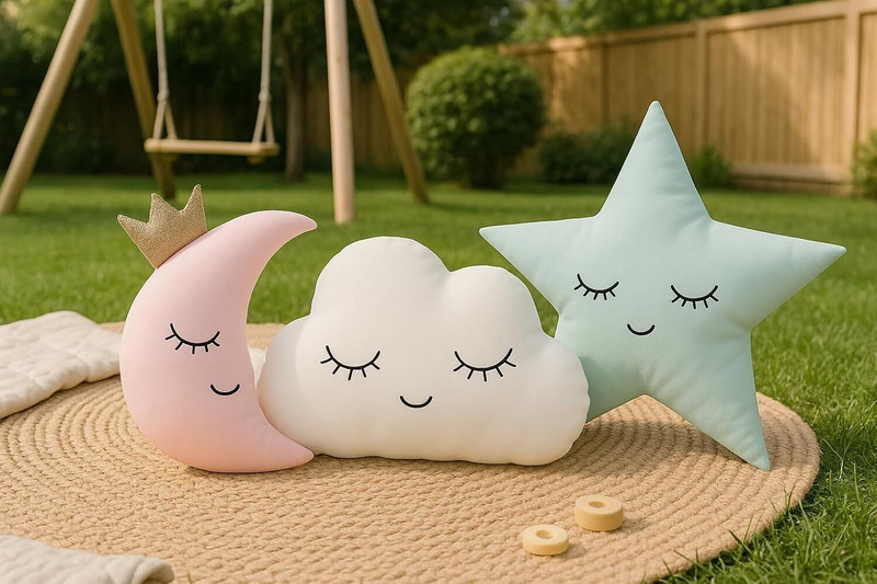 MPR ENTERPRISES Soft Plush Cloud Moon & Star with Embroidered Kids Soft Baby Pillow-Set of 3  - 25 cm(Multicolor)