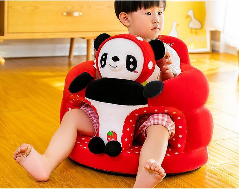 VVS TOYS Panda Shaped Soft Plush Cushion Baby Seating Training Cute Fabric Sofa - 35 cm(Red)