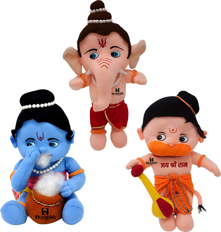 Hugmire Bal Hanuman Krishna Ganesh Combo Stuffed Toy Gift for Girls & Boys  - 25 cm(Multicolor)