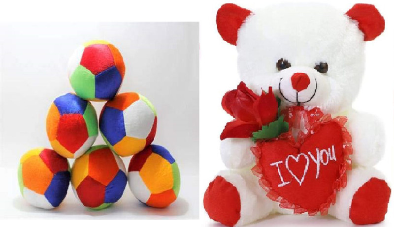 KPN New Best Quality Soft White Teddy and Soft Small Balls(4) Someone special.  - 25 cm(Multicolor)