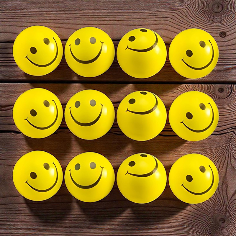 Fizzy Funs Smiley Ball for Exercise - Best Smiley Ball Stress Reliever (Set of 12)  - 3 inch(Yellow)