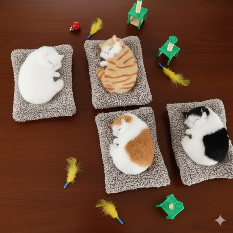 Pravyon Sleeping Cat soft Toy for cash dashboard, home decor without music - 100 mm(Multicolor)