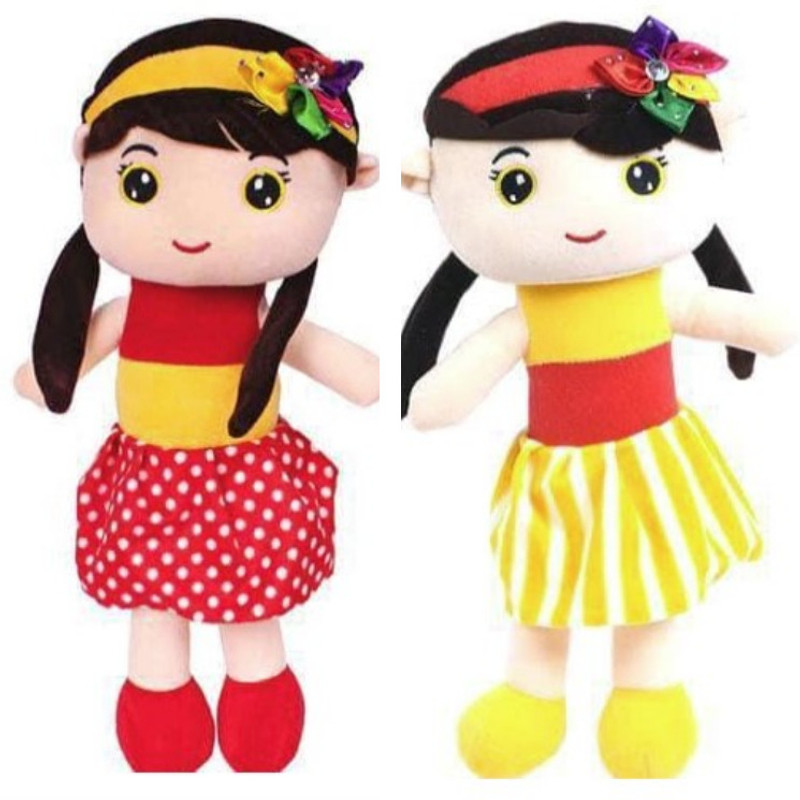 skb Soft Cute Looking Beautiful Doll | Attractive Stuffed Toys Red And Yeiilw 29 Cm  - 18 cm(Red)