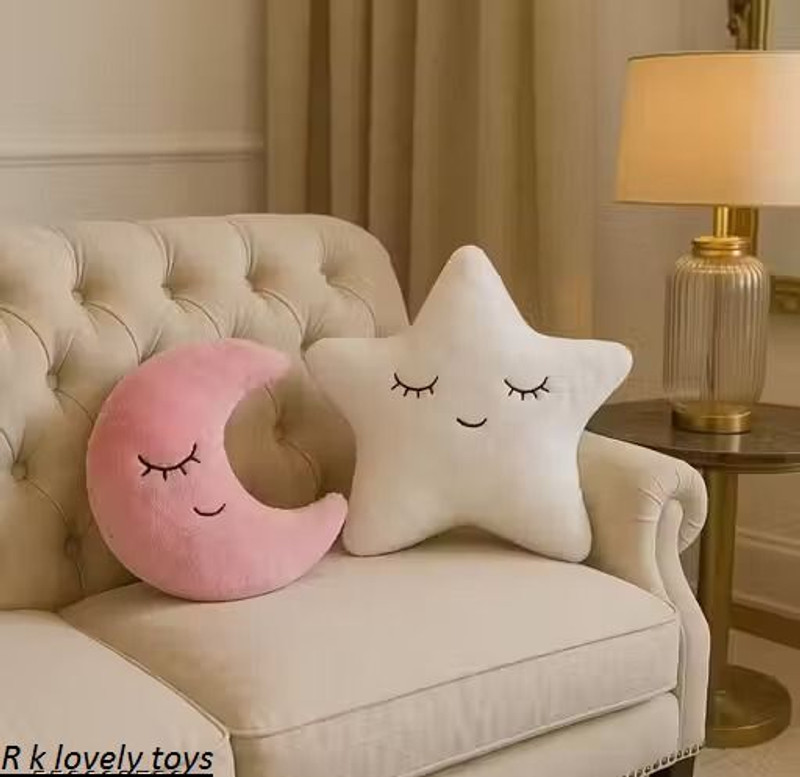 R k Lovely toys Soft pink Moon and white star Pillow Toy Stuffed Cute  - 30 cm(Multicolor)