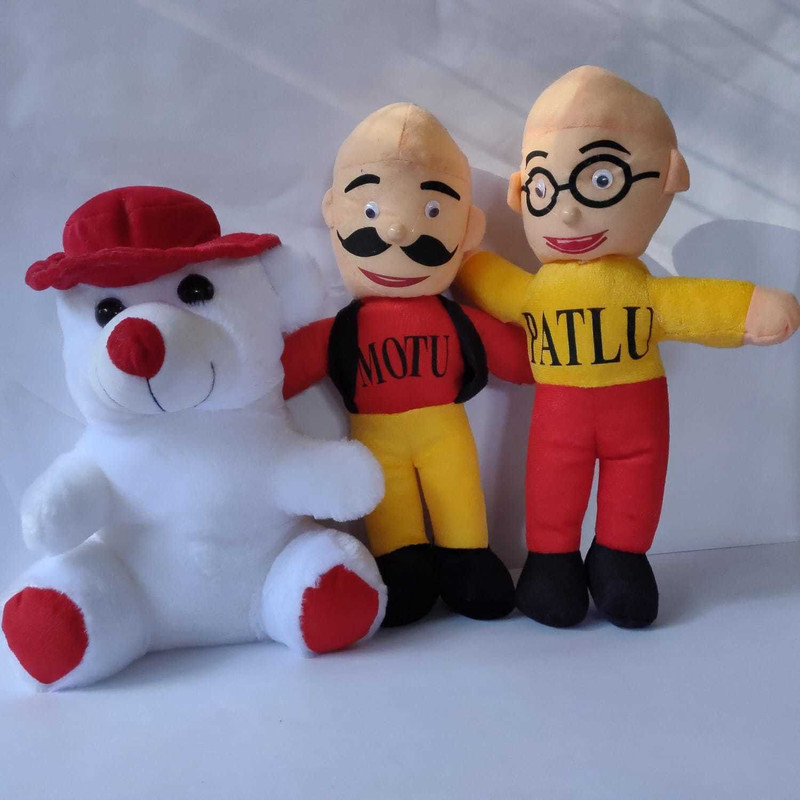 KPN New Combo of very Stylish Plush and Adorable Motu Patlu And Red Cap Teddy Bear C - 30 cm(Multicolor)