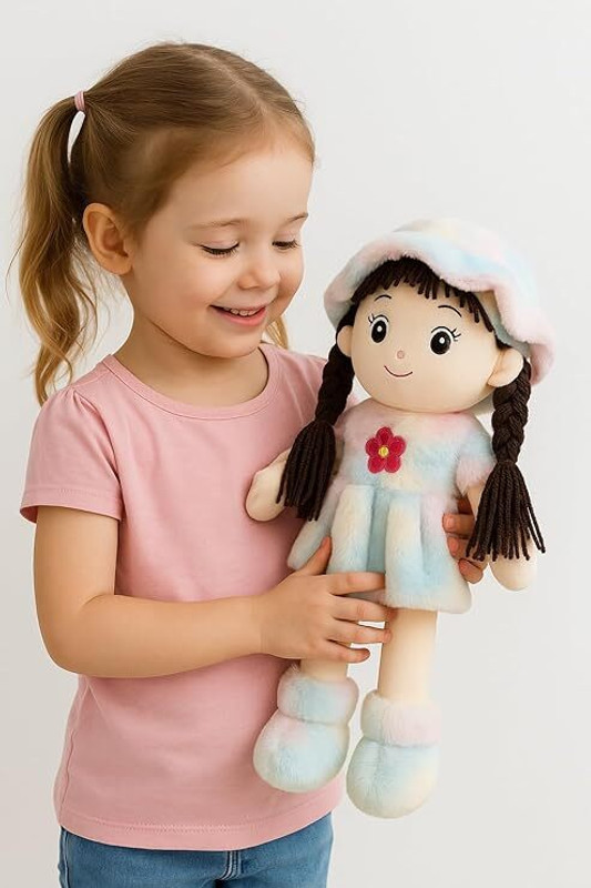 palushtoys Kids Soft Rag Doll Toy | Multicolor Plush Girl Doll with Cap  - 25 cm(Generic)