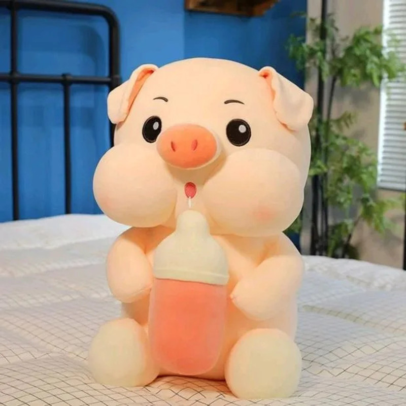 Teddy Daddy Baby Pig Soft Toy With Milk Bottle - 35 cm(Pink)