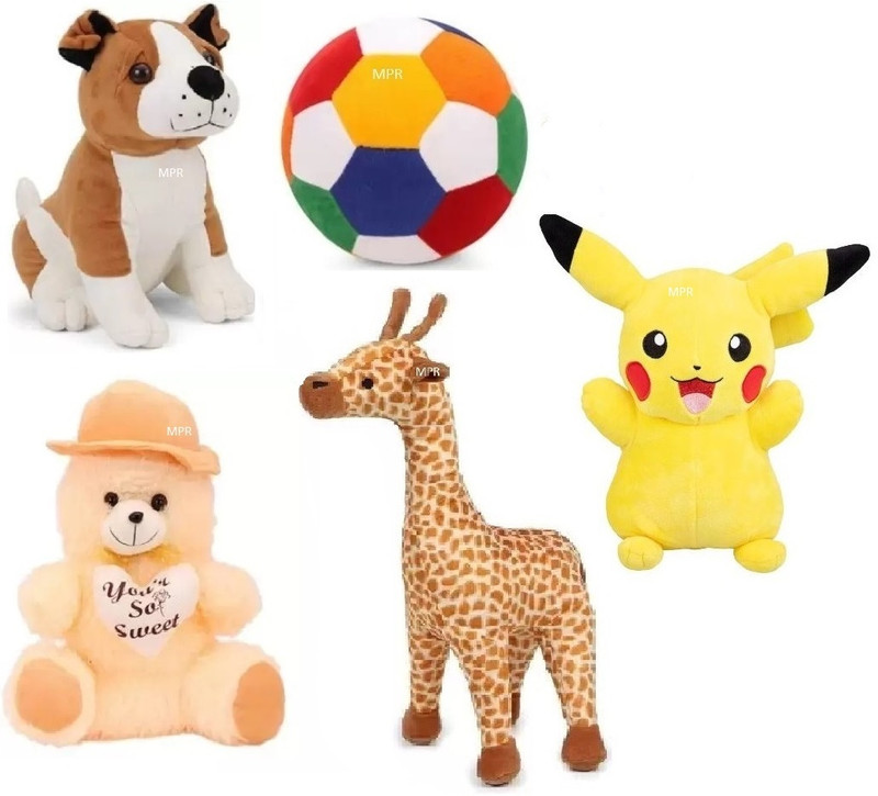 MPR ENTERPRISES Playing Giraffe,Ball,Pikachu,Bull Dog & Cream Blue Kids boys, girls teddy bear  - 26 cm(Multicolor)