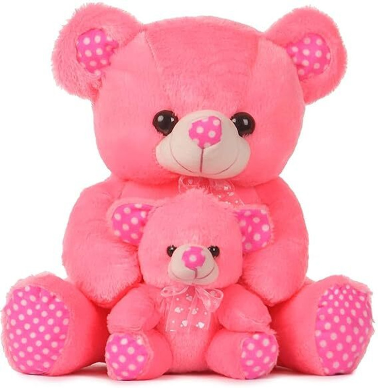 Anusuiya & co Pink Mother with Baby Teddy Bear - 42 cm(Pink)