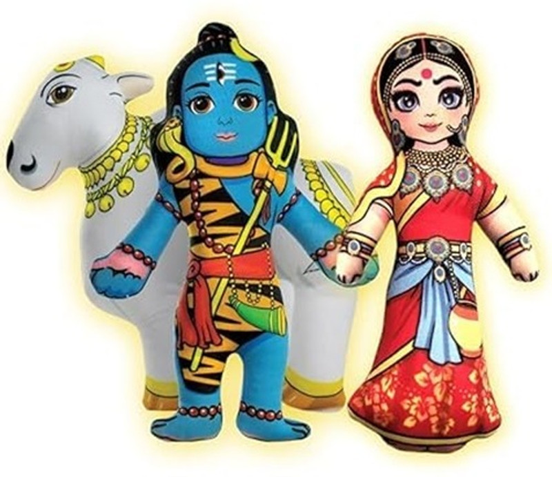 Vrindavanstore.in Lord Shiva, Parvati & Nandi Soft Toy Set – Indian Mythology Plush Dolls for Kids  - 7.5 inch(Muliticolour)