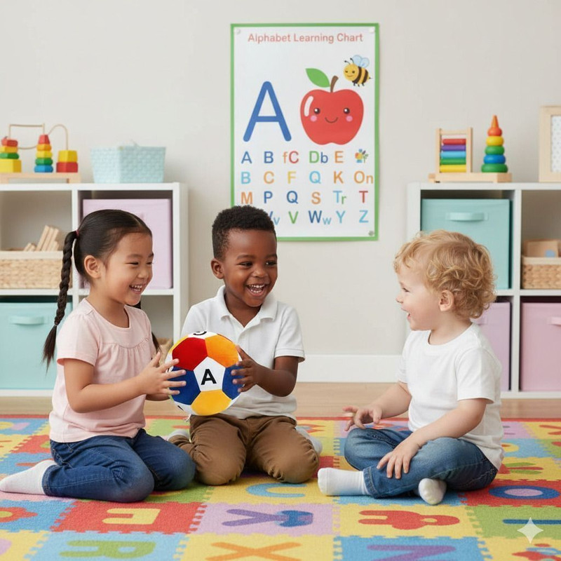 FUN KIDS New ABCD BALL FOR KIDS LEARNING SOFT TOYS, ALPHABET BALL, FOR GIFTING , PLAYING  - 15 cm(Multicolor)