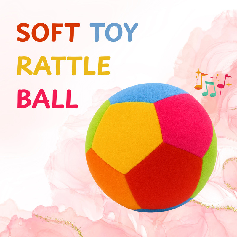 Rooboo Baby Soft Rattle Ball – 11cm Plush Multicolor Sensory Toy, Non-Toxic Play Ball  - 11 mm(Multicolor)