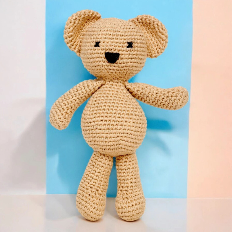 little ginnie Soft Toys For Kids | Handmade Crochet Bear Soft Doll | Ideal Gift for Babies  - 21 cm(Brown)