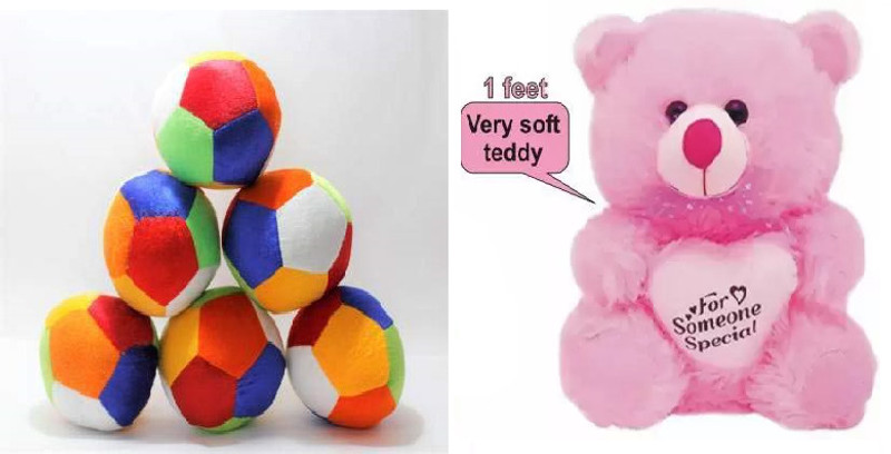 Nihan Enterprises Best Quality Soft Pink Teddy and Soft Balls(12) for Someone special.  - 25 cm(Multicolor)