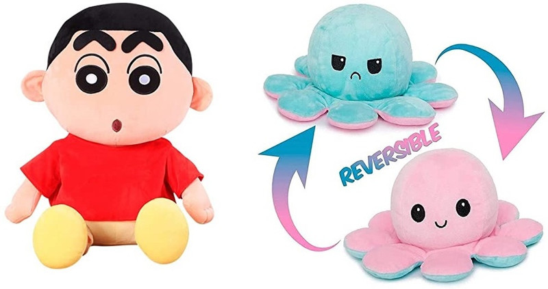 sai ji Cute Soft Shinchan Stuffed Toy with Free Reversible Octopus Soft Toy for Kids  - 30 cm(Multicolor)