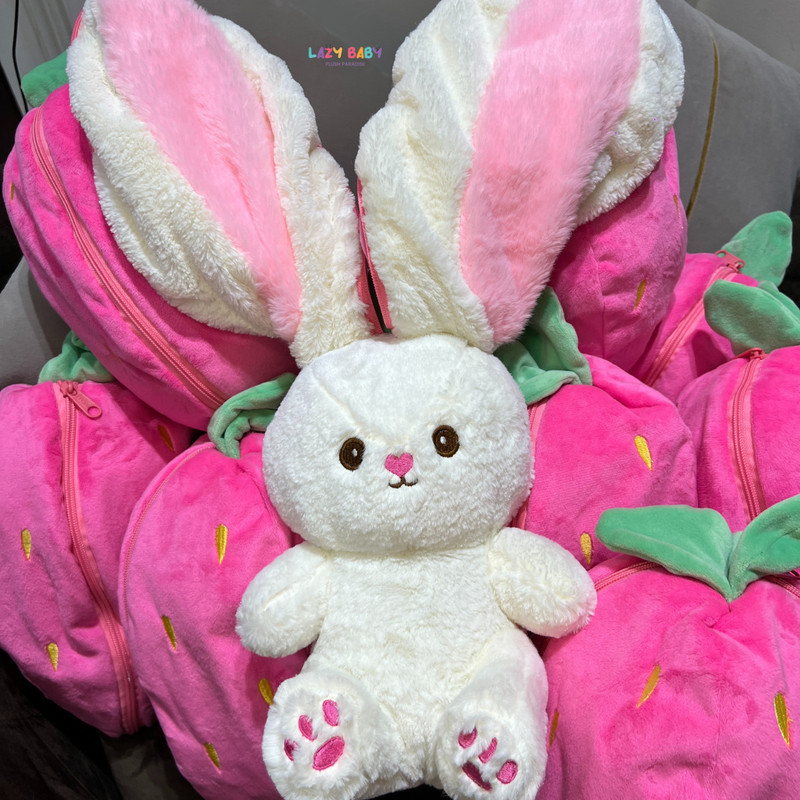 LAZY BABY Plush Toy Pillow Reversible Bunny Soft Toy For Kids  - 35 cm(Pink)