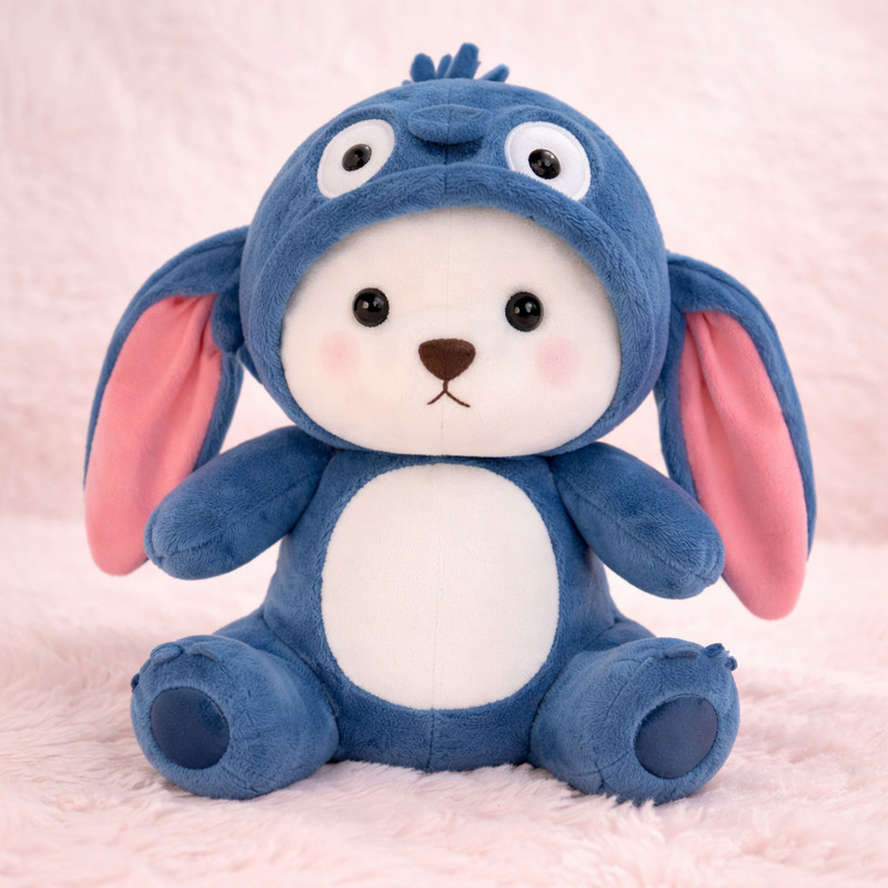 ValoraStore Bunny Ear Teddy Bear Soft Toy | Cute Gifting & Bedroom Decoration - 28 cm(Blue)