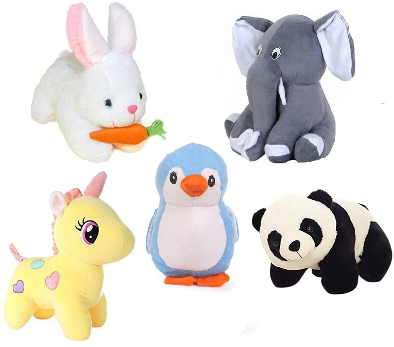 R k Lovely Rabbit(25CM), Elephant(Pink/Grey, 25CM), Unicorn(25CM), Penguin(25CM) & Panda  - 30 cm(Multicolor)