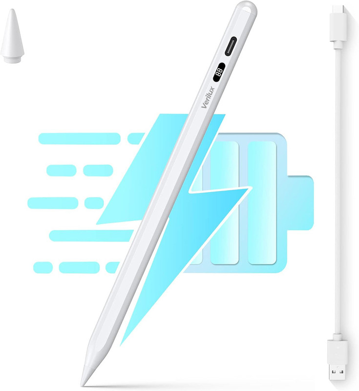 Zorbes Stylus Pen for iPad 2018 and Later iPad Pencil with LCD Power Display High Stylus(White)
