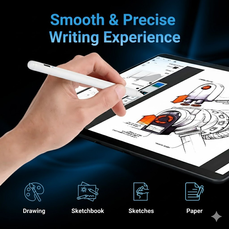 PIXELLY Touchscreen Smart Pencil – Universal Use, Non-Bluetooth Design Stylus(White)