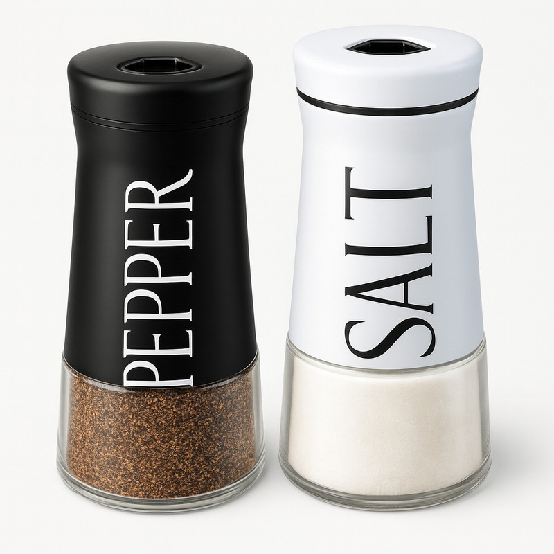 purvaENTERPRISE Modern Stainless Steel & Glass Salt & Pepper Shakers Set | Airtight & Refillable Sugar Sprinkler Shaker 200 gm