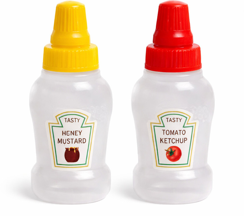 Veeram Housewares 2 x Mini Condiment Squeeze Bottles (Red Cap & Yellow Cap) Sugar Sprinkler Shaker 25 gm