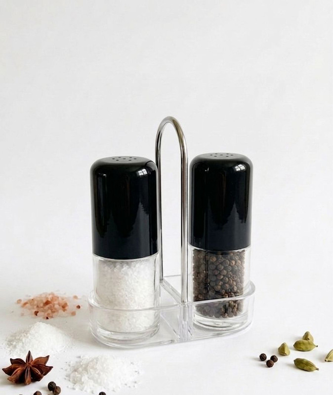 AARDEV ENTERPRISES Premium Glass Salt & Pepper Shaker Set with Black Metal Stand Sugar Sprinkler Shaker 120 gm