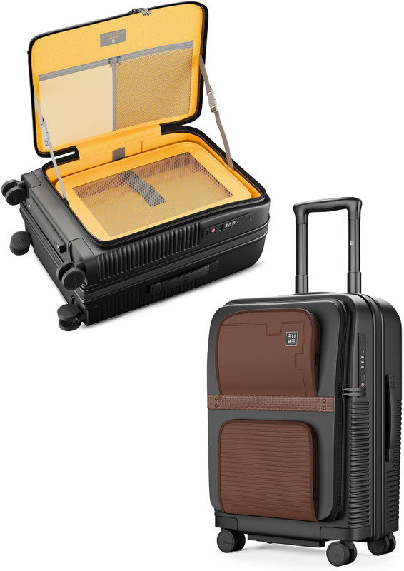 EUME Aerotop Cabin Trolley Bag Space Saving Top Open Suitcase, TSA Lock, 50L Expandable Cabin Suitcase 8 Wheels - 20 inch