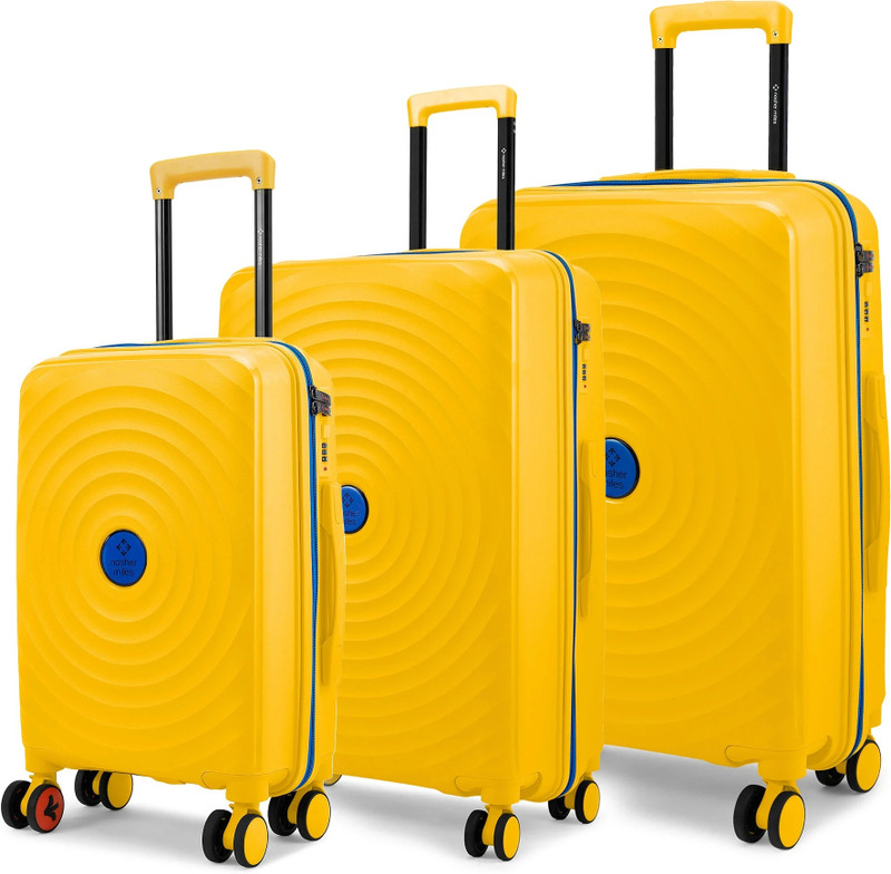 NASHER MILES Goa Hard-sided Polypropylene Yellow Blue Trolley Bags (55, 65 & 75 cm) Cabin & Check-in Set 8 Wheels - 28 inch