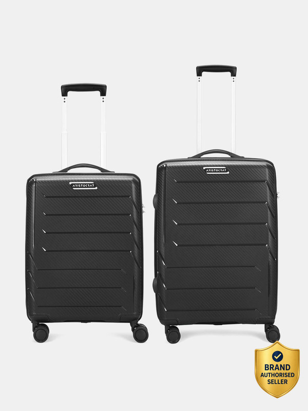 ARISTOCRAT CHROMA 8W(N) STROLLY Set of 2 (Small 55cm | Medium 65cm) 360 BLACK Cabin & Check-in Set 8 Wheels - 26 Inch