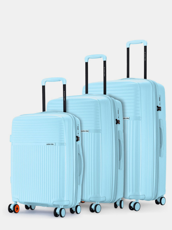 NASHER MILES Krabi Expander Hardside Polypropylene Light Blue Trolley Bag(55,65&75cm) Expandable Cabin & Check-in Set 8 Wheels - 28 inch