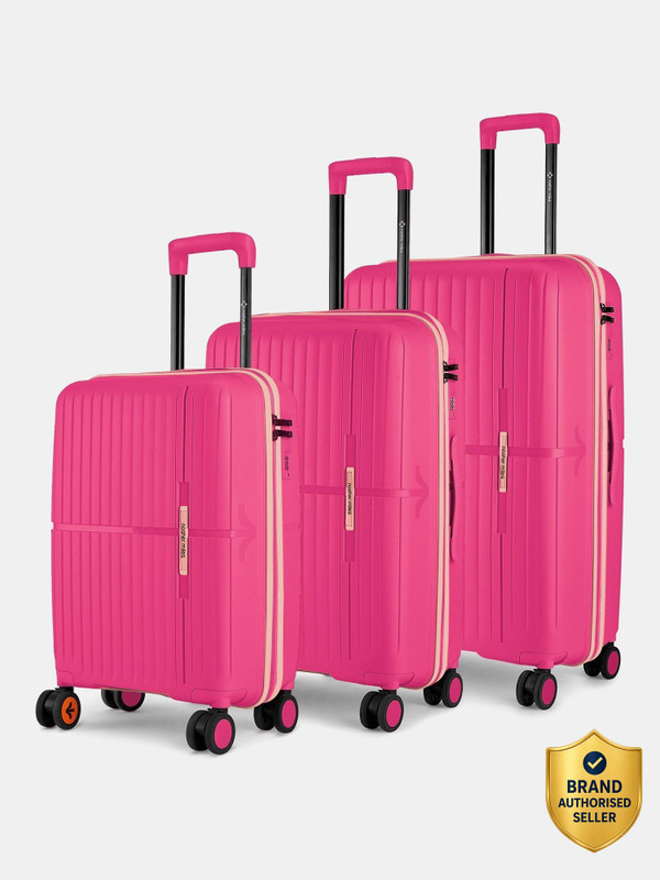 NASHER MILES Springfield HardSide Polypropylene Luggage 3 Pink Trolley Bag(55,65&75cm) Cabin & Check-in Set 8 Wheels - 28 inch