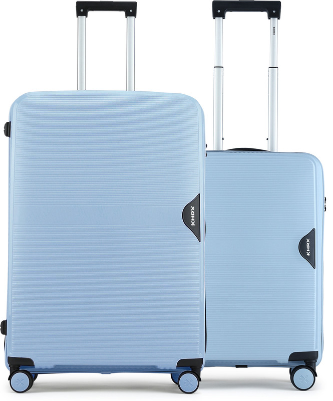 HRX by Hrithik Roshan Parabola (PP) Trolley-3Pc Set-Light Blue Cabin & Check-in Set 8 Wheels - 12 inch