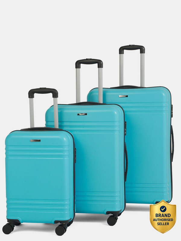 Teakwood Leathers Unisex Textured Set of 3 Trolley Bag (Small-Medium-Large, Aqua green) Cabin & Check-in Set 8 Wheels - 30 inch