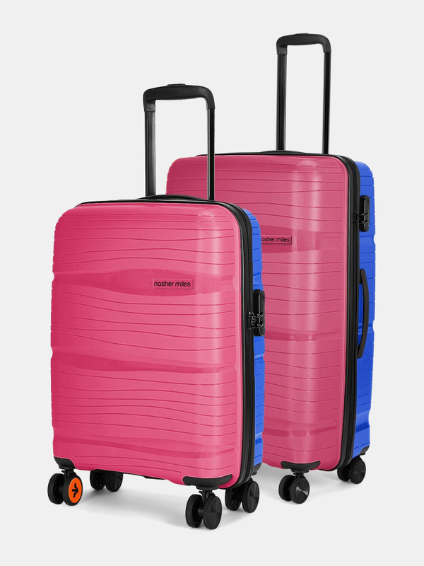 NASHER MILES Nicobar Hard-sided Luggage Set of 2 Pink and Sky Blue Trolley Bags (55 & 65 Cm) Cabin & Check-in Set 8 Wheels - 24 inch